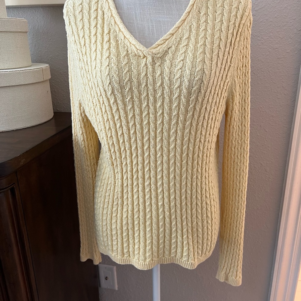 Talbots V-Neck Cable Knit Sweater - Light Yellow